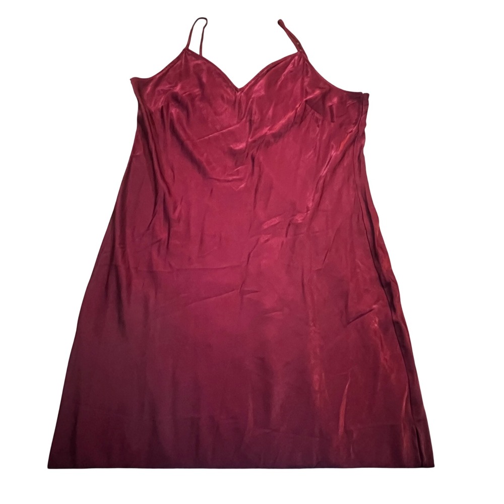 Time and Tru Women XXXL 22 Burgundy Satin V-Neck Slip Dress Adjustable Straps